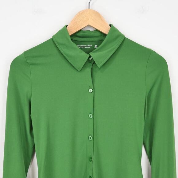 Abercrombie & Fitch Soft A&F Slinky Slim Jersey Button Down Shirt Green Size XS - Picture 3 of 8